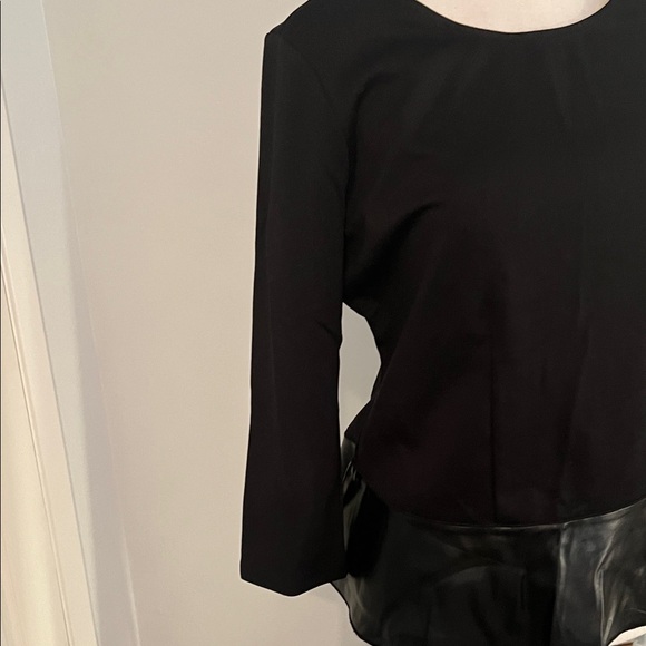 Ann Taylor Black Faux Leather Hem Knit Top - Picture 4 of 7